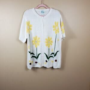 Quacker Factory Daisy Ladybug Short Sleeve Button-Up Cardigan Size 1X